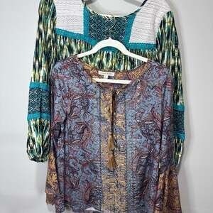 TWO Farmers Market Boho Long Sleeve Blouses, Size L